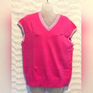 🆕 DOKOTOO Pink White Knit Sweater Vest Top Sz S 🩷 NEW